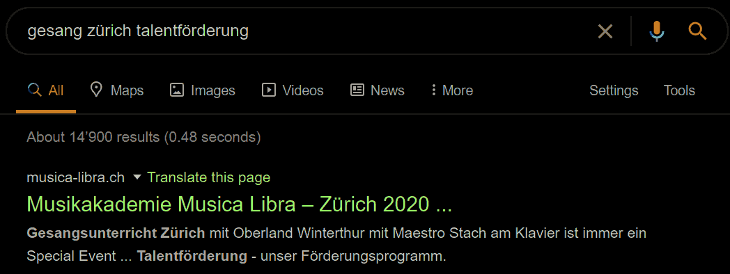 screenshot - musica libra auf nr1 unter Gesang Zürich und Talentförderung